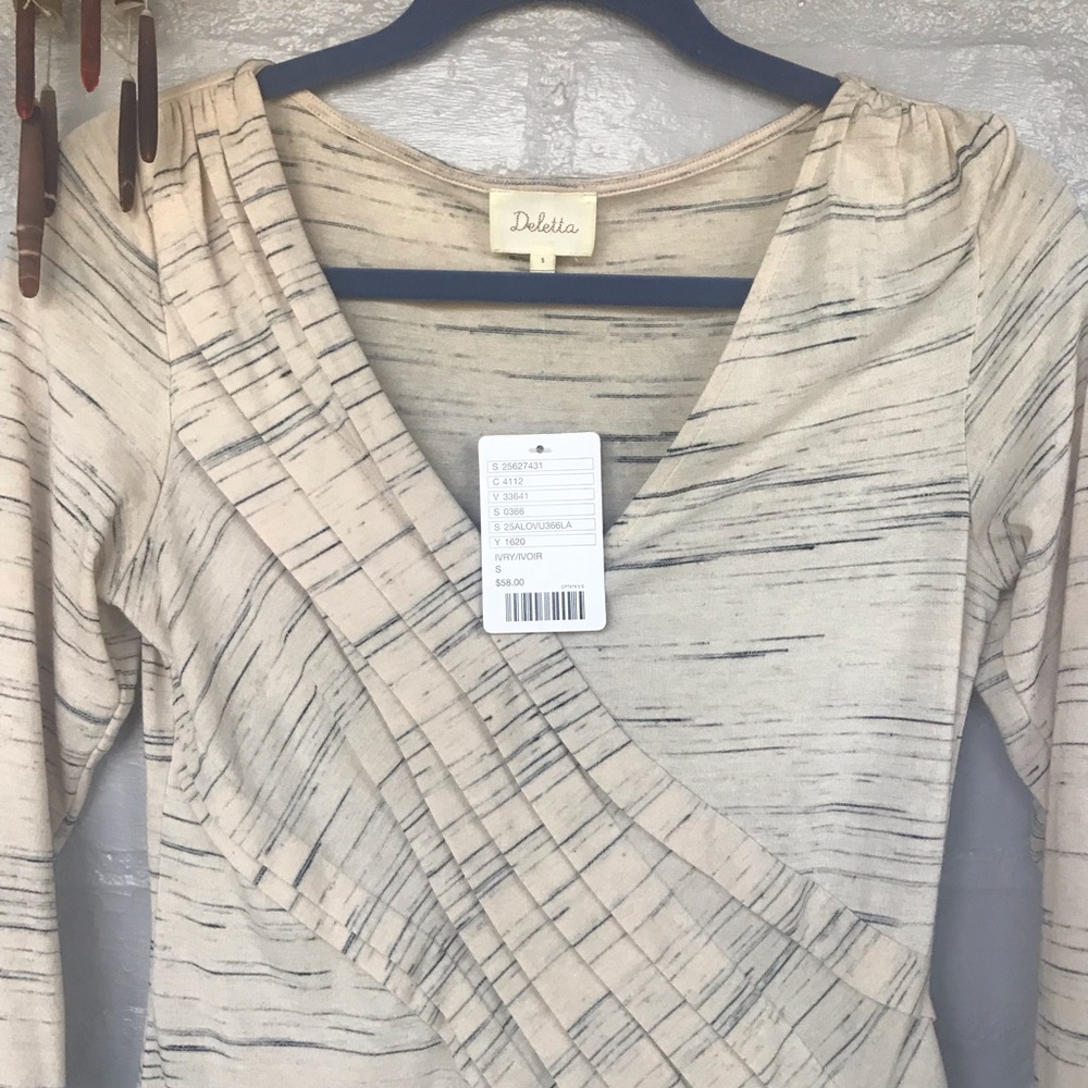 Anthropologie Deletta cream 3/4 sleeve top S